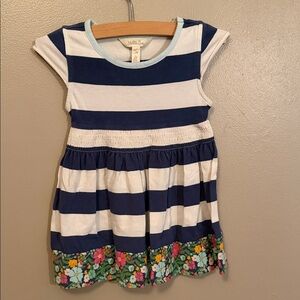 Matilda Jane Blue and White Striped Dress with Floral Trim